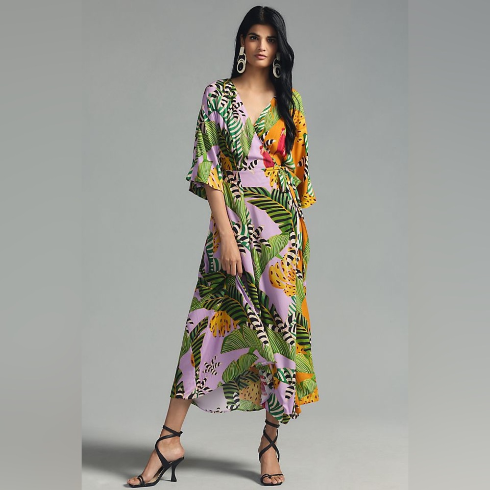 Mixed Striped Bananas Maxi Wrap Dress